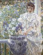 Robert Reid Woman with a Vase of Irises oil painting on canvas